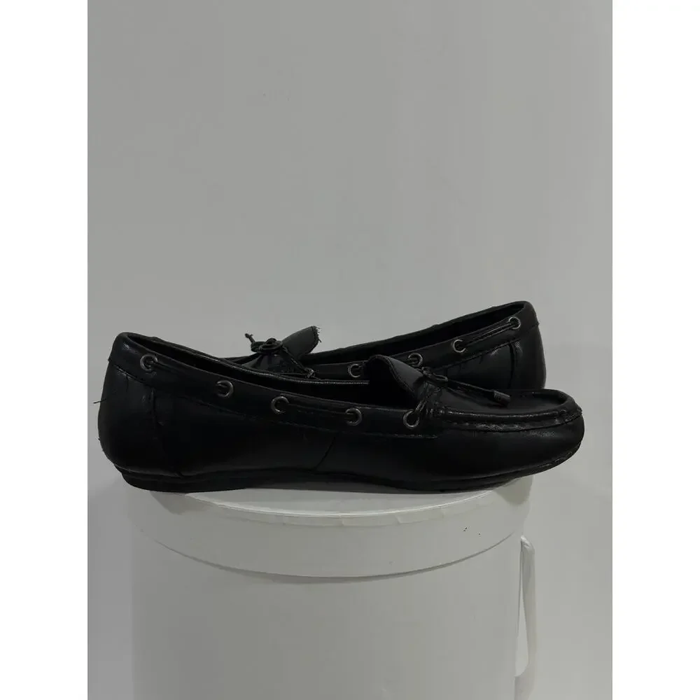 Black Driving Loafers Moccasin Bow BOC Preppy Comfort Slip On Flats Women's 7.5M